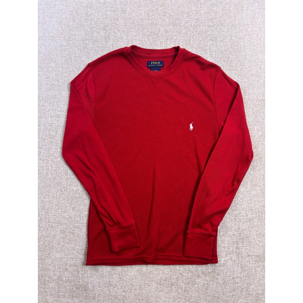Polo Ralph Lauren Mens Red Waffle Knit Thermal Long Sleeve Shirt Small
